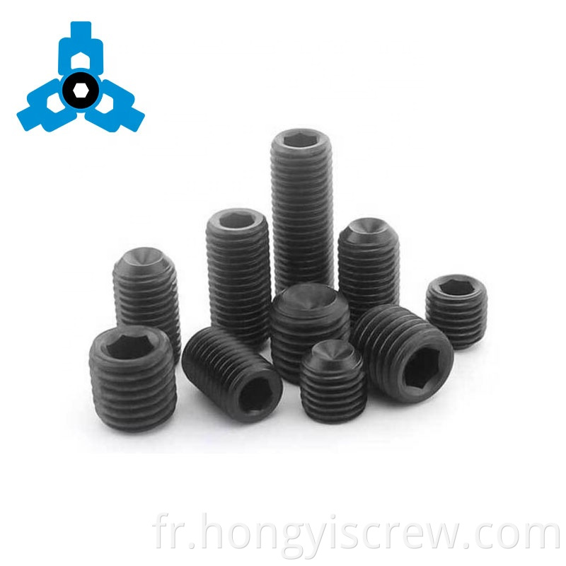 Din916 Black Inner Hex Socket Set Set Vis avec Cup Point en acier en acier Support